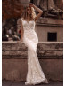 Mermaid Beaded Ivory Lace Wedding Dress With Removable Train